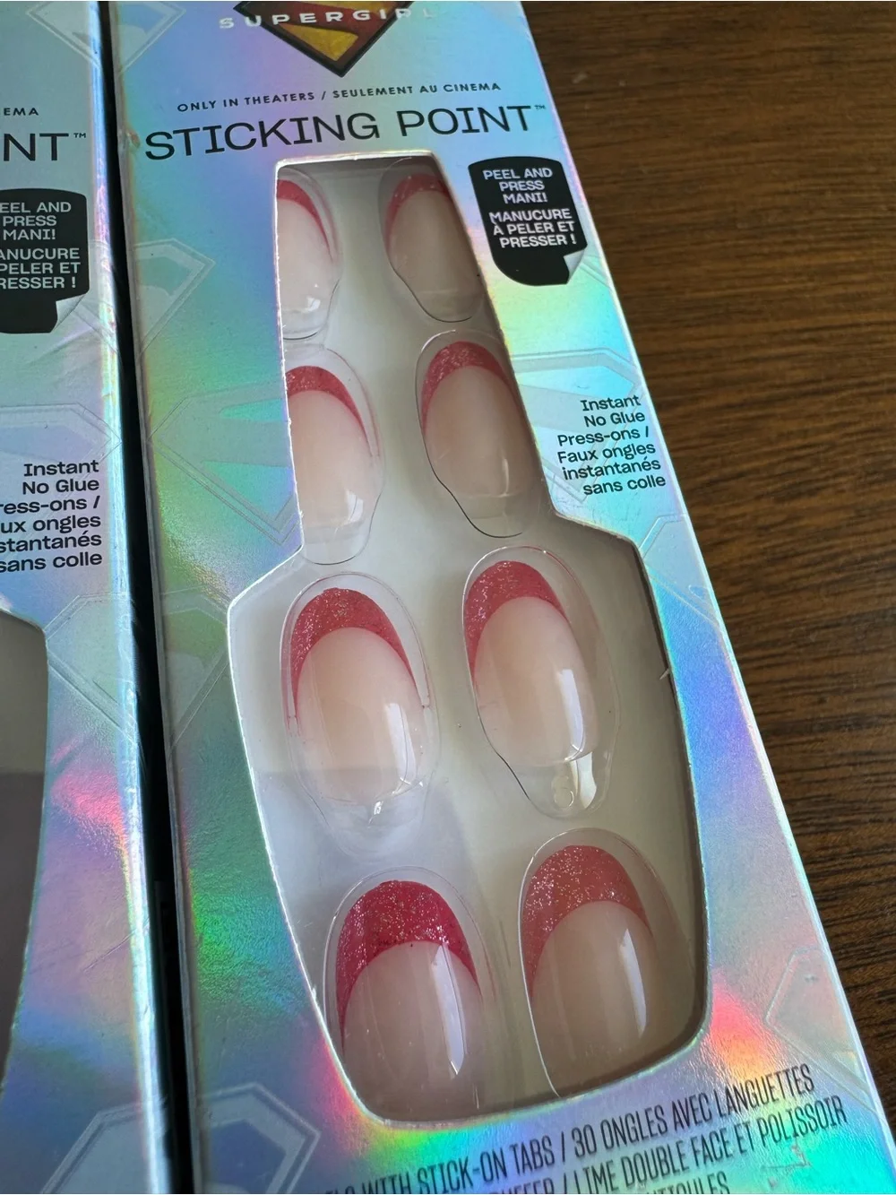 OPI Sticking Point Press-On Nails - Super Woman Red, Light Blue, Pink Ombré